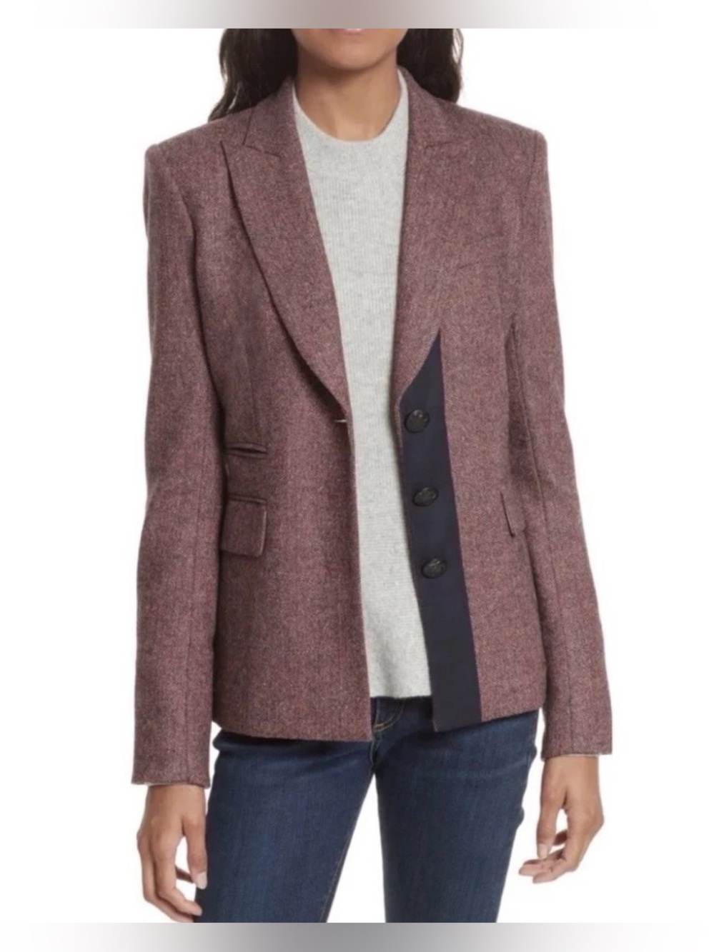 Veronica Beard Sterling Placket Herringbone Tweed Blazer in Rose Size 6 Mint USA